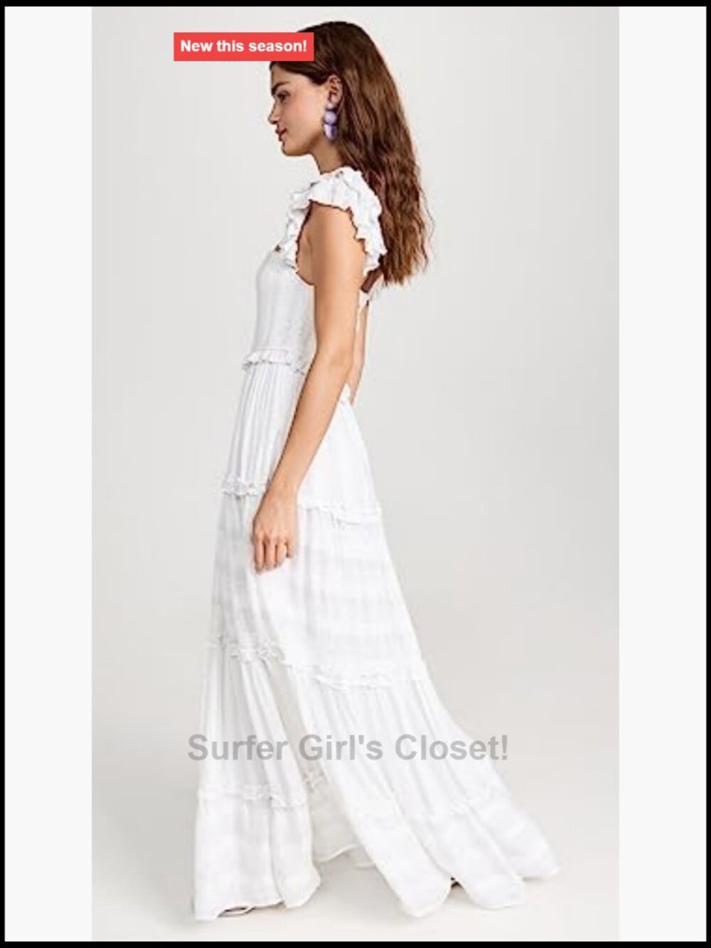 Women's Victoria Dress Cotton Coverup Maxi Flutter Sleeve Smocked - Picture 4 of 7